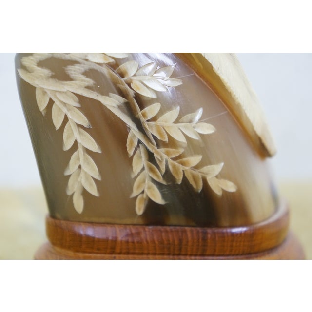 Mid 20th Century Justa Carved Buffalo Horn Bird Figurine on Wood Base MCM Sculpture For Sale - Image 11 of 11