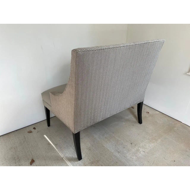 Contemporary Grey/Ivory Leather Herringbone Wool Upholstery Lounge Chair Chairish