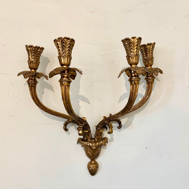 Early 20th Century Rococo Revival Four-Arm Gilt Metal Candle Wall Sconce For Sale - Image 4 of 11
