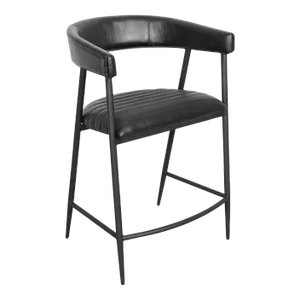 Black Leather U-Back Counter Stool