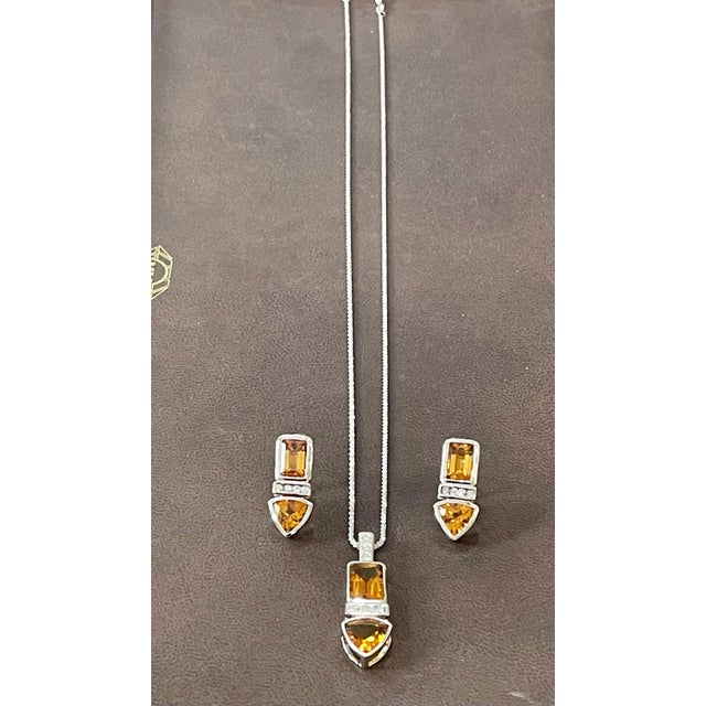 2010s 28 Carat Citrine & Diamond Pendant & Matching Earrings 14 Karat Gold Chain Set For Sale - Image 5 of 18