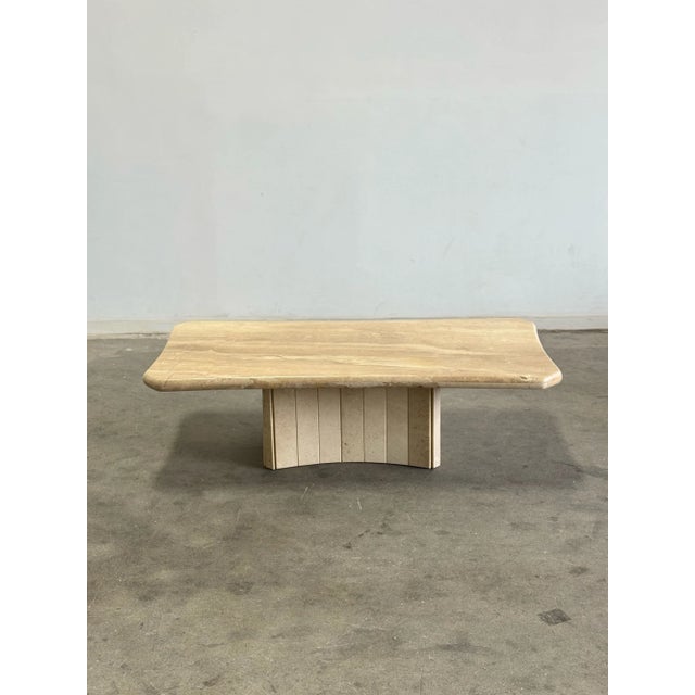W54.5 D27.5 H16.5 Vintage travertine coffee table restored structurally and aesthetically. Unit features new interior...