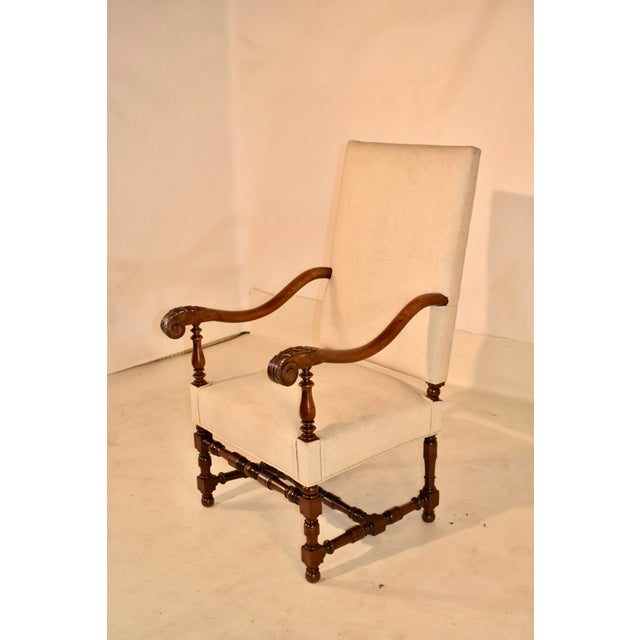 French Provincial 19th Century Upholstered Flemish Arm Chair From France For Sale - Image 3 of 10