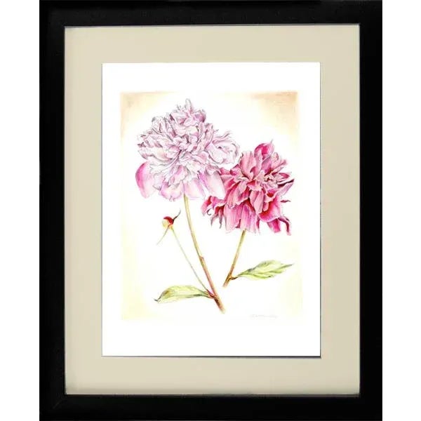Victorian Vintage Style Floral, Peonies Original Mixed Media Drawing by Kathleen Ney For Sale - Image 3 of 9