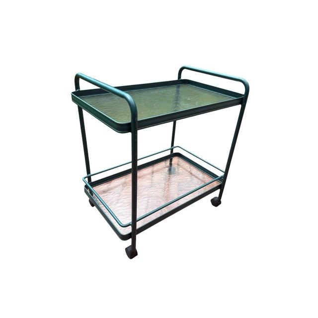 Mid 20th Century Green Tamiami Barcart Midcentury Modern Barcart Green Brown Jordan For Sale - Image 5 of 12