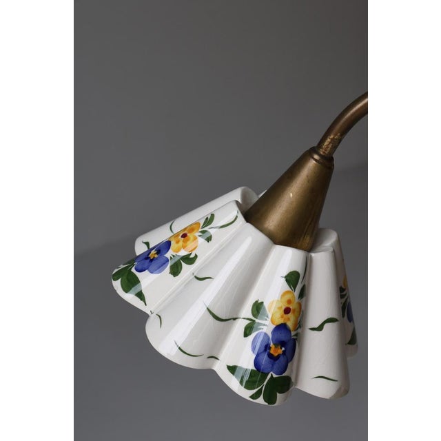 Scandinavian Flower Table Lamps in Brass and Faience by Svend Mejlstrøm, 1960s, Set of 2 For Sale - Image 12 of 18