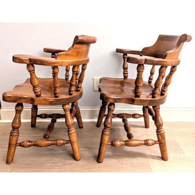 Late 20th Century Vintage Ethan Allen Rock Maple Captain's Chairs - Heirloom Collection For Sale - Image 5 of 8