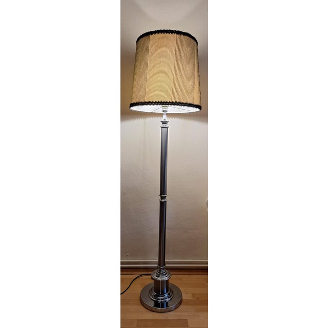 1970s Vintage Floor Lamp with Chrome-Plated Metal Base and Fabric Shade by Lamplove, 1970s For Sale - Image 5 of 10