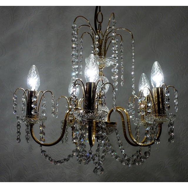 Metal Vintage Brass and Lead Crystal Chandelier from Preico, 1980s For Sale - Image 7 of 8
