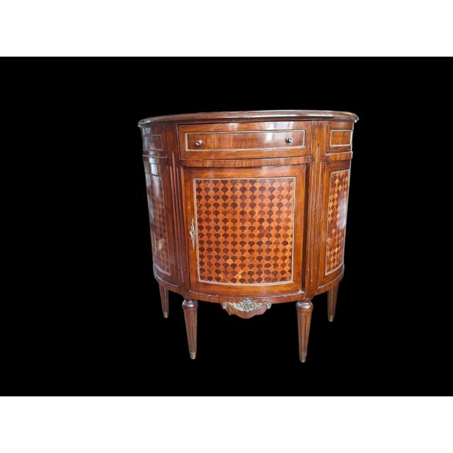 Italian Half-Moon Inlaid Cabinet with Bronze Friezes, 1960s For Sale - Image 3 of 18