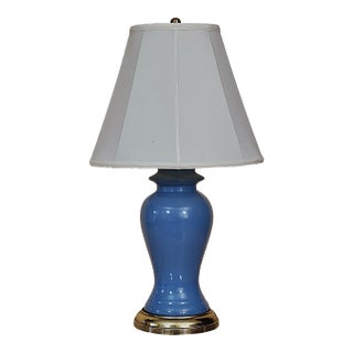 Vintage Blue Porcelain Urn Lamp With Brass Base - Hollywood Regency For Sale