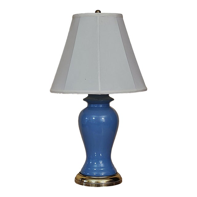 Vintage Blue Porcelain Urn Lamp With Brass Base - Hollywood Regency For Sale