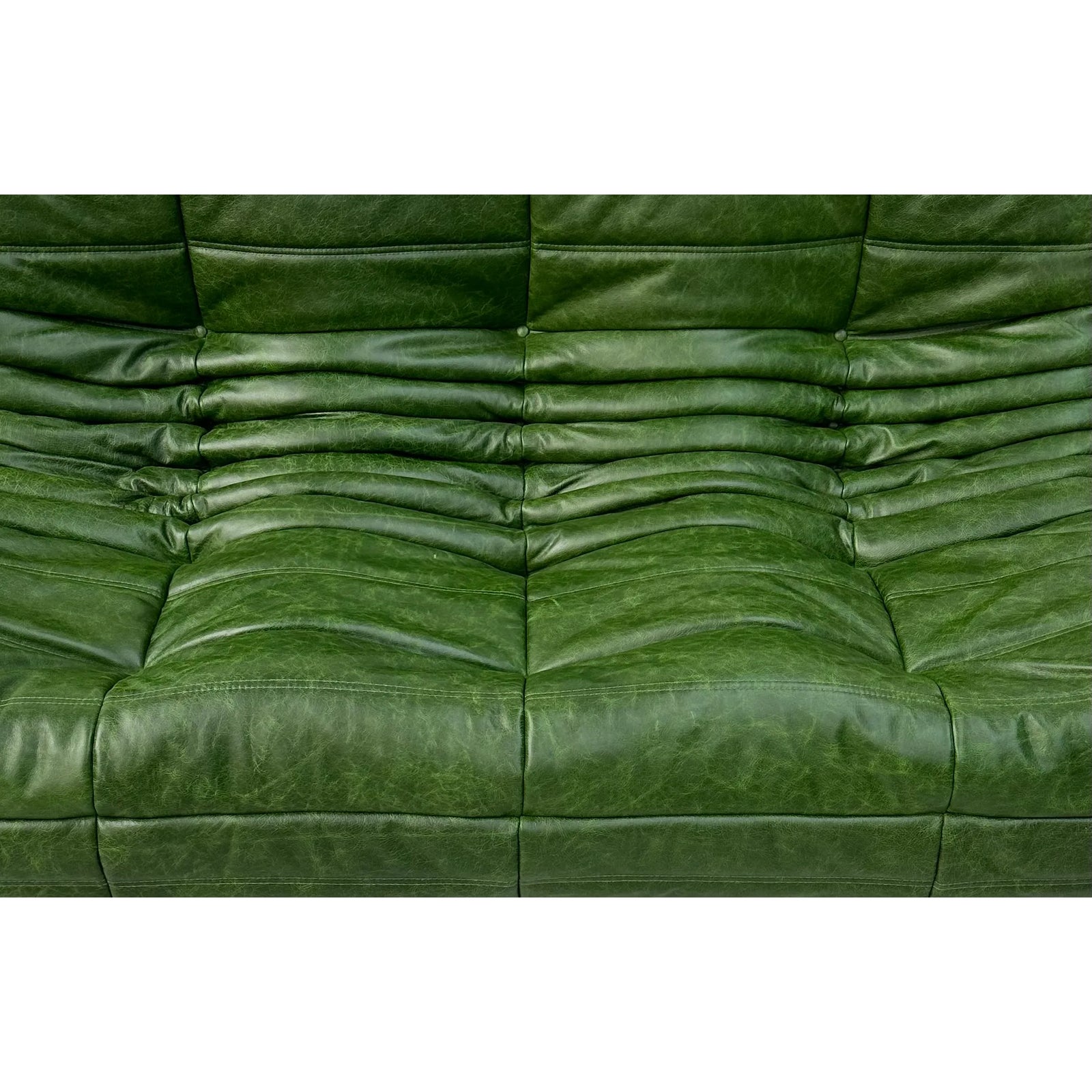 French Togo 3-Seater Sofa in Forest Green Leather attributed to Michel Ducaroy for Ligne Roset