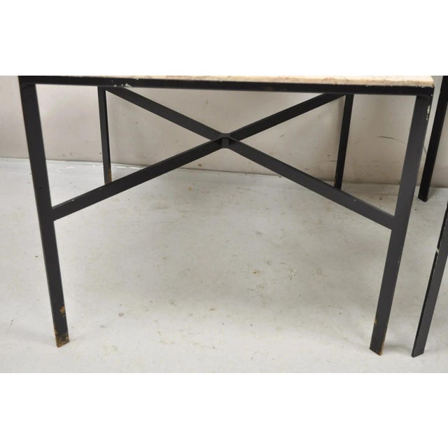 Mid Century Modern Paul McCobb Style Wrought Iron Marble Square Side Table Pair For Sale - Image 11 of 12