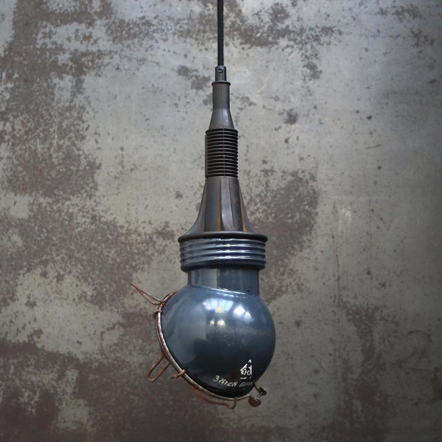 Vintage Industrial Blue Enamel Work Light Pendant Lamp For Sale - Image 4 of 6