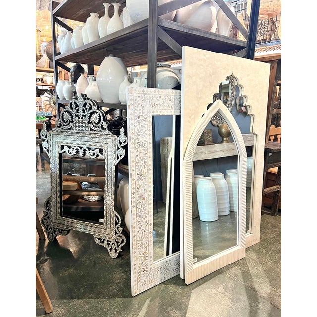Indian Vintage Cream Moorish Mirror For Sale - Image 3 of 3