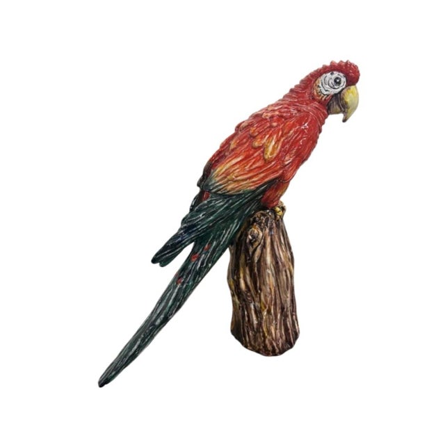 Ceramic Vintage Italian Hand-Painted Ceramic Scarlet Macaw Parrot Sculpture For Sale - Image 7 of 12