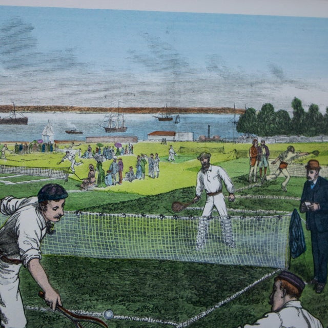 1971 Hand Colored Lithograph Framed Art First National Lawn-Tennis Tournament in Staten Island, Ny For Sale - Image 10 of 18