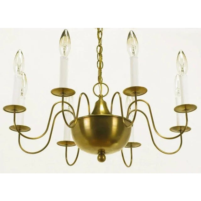 Metal Hand-Spun Brass Eight-Light Chandelier With Delicate Arms For Sale - Image 7 of 9