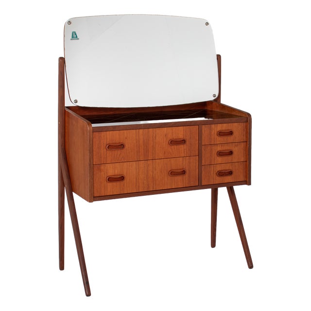 Mid-Century Modern Danish Teak Vanity Table with Black Glass Top, 1960s For Sale