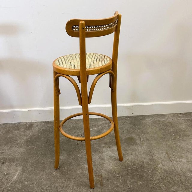 Vintage Italian Bentwood and Cane Bar Stools, 1970s, Set of 4 For Sale - Image 9 of 12