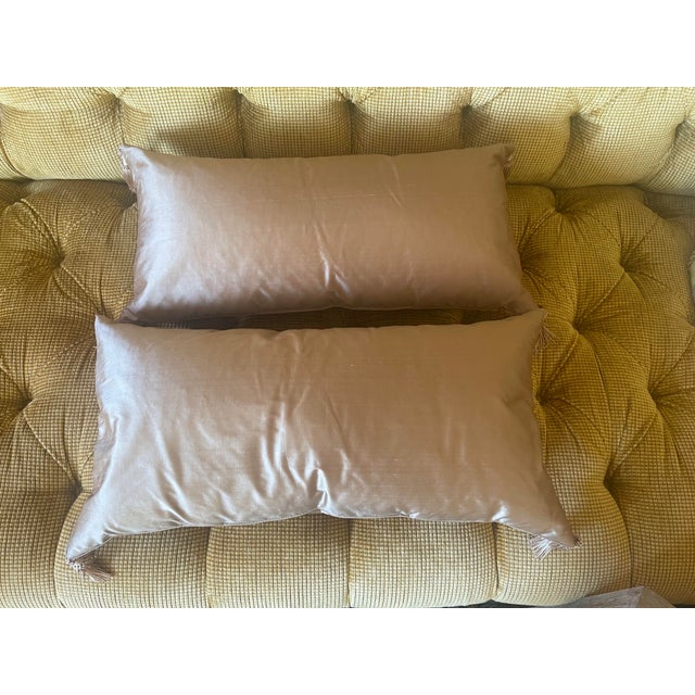 Brown Vintage European Embroidered Silk Taffeta Cushions- Set of 2 For Sale - Image 8 of 12