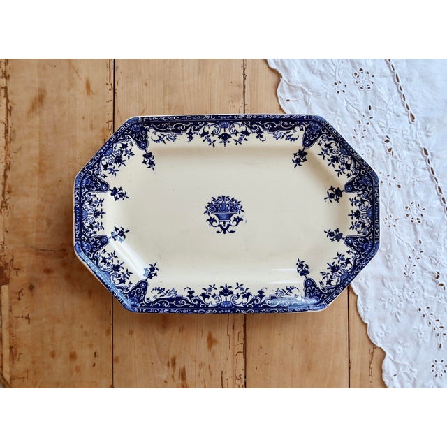 Rouen Oval Ironstone Serving Platter from Longchamp, 1890s For Sale - Image 6 of 9