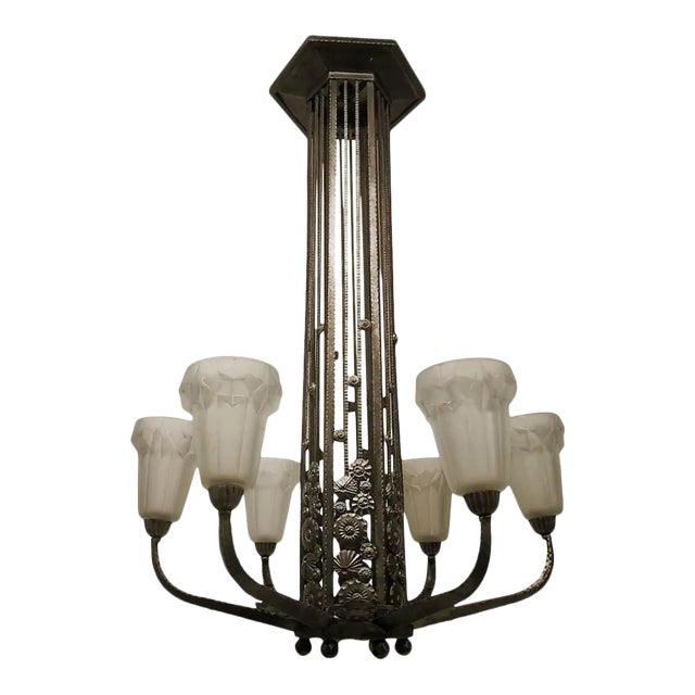 French Art Deco Chandelier Signed by Degue For Sale