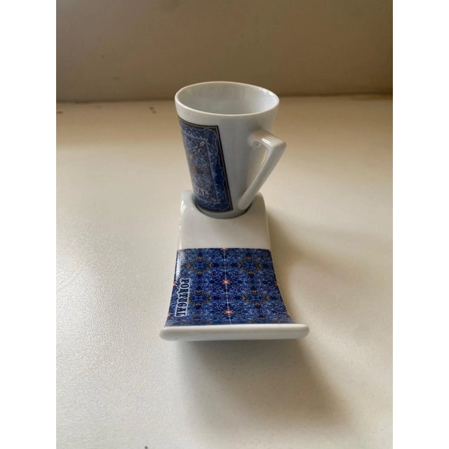 Portugal Azulejo Ceramic Espresso Cup Saucer Tray Set Blue White Souvenir For Sale - Image 4 of 10