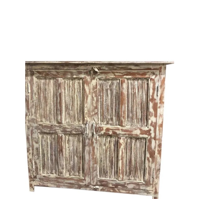 1920s Vintage Armoire Limewash Patina Modern Farmhouse Credenza Cabinet 52 For Sale - Image 4 of 7