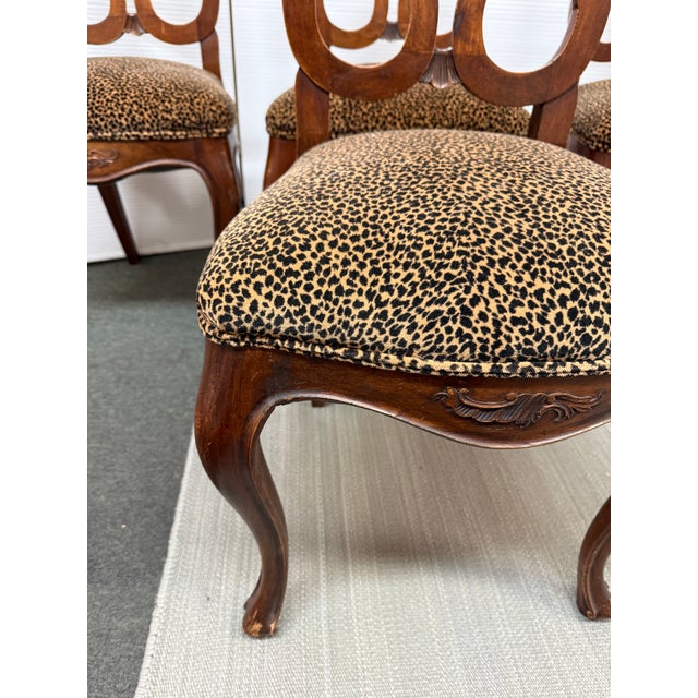 French Provincial Leopard Print Dining Chairs, Set of Four For Sale - Image 4 of 12