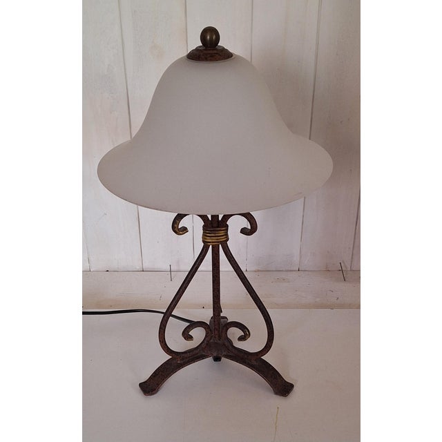 Vintage Table Lamp with Metal Base and Frosted Glass Shade, 2000s For Sale - Image 4 of 7