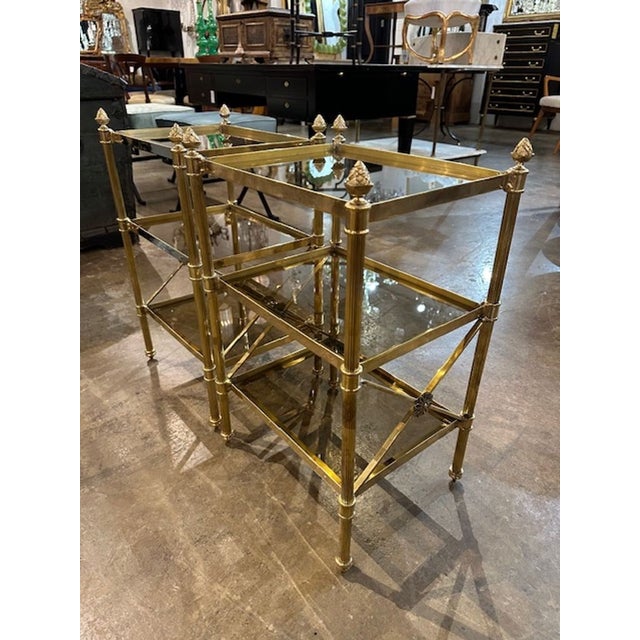 Metal Pair Jansen Manner Brass and Glass Side Tables For Sale - Image 7 of 7