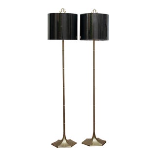 Brass Faux Bamboo Floor Lamps by Laurel, a Pair For Sale
