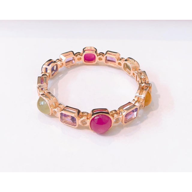 Bochic “Capri” Vintage Ruby, Amethyst & Sapphire Bangle - 18K Gold & silver Bochic Multi Gem “Capri” Bangle Natural Green...