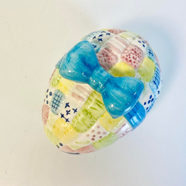 This is a delightful Americana ceramic Folk Art piece from the 1970s. We love the faux quilted design and pretty turquoise...