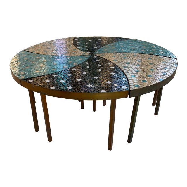 1950s Mid-Century Round Mosaic Tile Modular Coffee Table For Sale