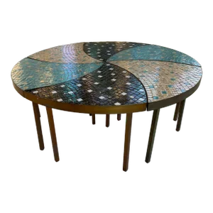 1950s Mid-Century Round Mosaic Tile Modular Coffee Table