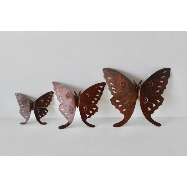 1980s Vintage Metal Cut-Out Wing Design Butterflies Wall Hanging-Set of 3 For Sale - Image 5 of 11