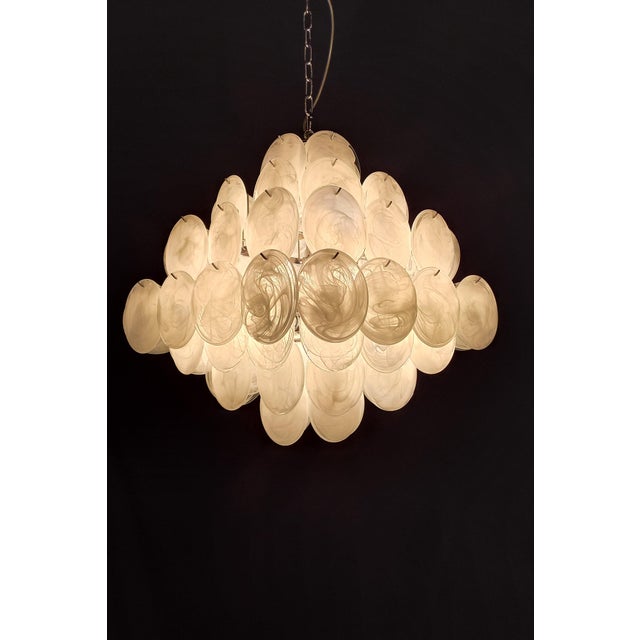 Vintage Alabaster White Murano Glass Disc Chandelier in the style Mazzega, Venice, Italy, 1981 For Sale - Image 3 of 10