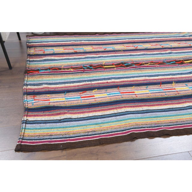 1970s Vintage Turkish Oushak Handmade Wool Cotton Blue Kilim Area Rug For Sale - Image 5 of 11