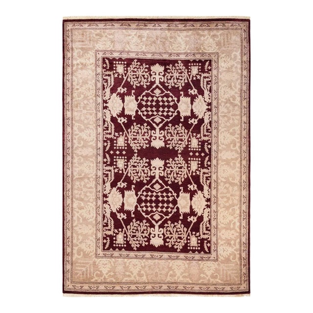 Vintage Traditional Hand Knotted Wool Area Rug, Burgundy - 6'3" X 9'2" For Sale - Image 9 of 9