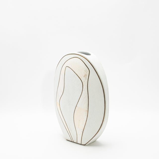 R & Y Augousti Modern Vase in Shagreen With Mother of Pearl and Brass Details by R&y Augousti For Sale - Image 4 of 10