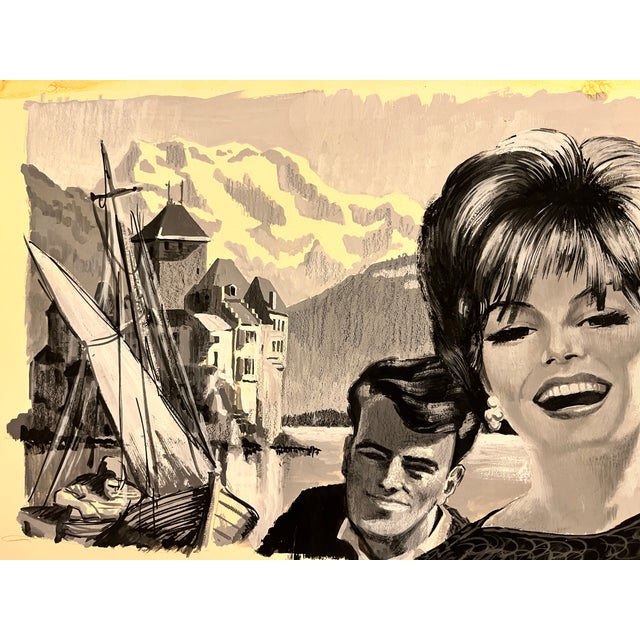 Mid-Century Modern 1950s Mid-Century Couple at Lake Como Original Painting For Sale - Image 3 of 4