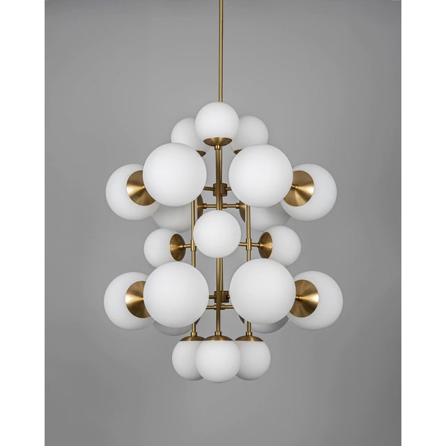 Contemporary Schwung Globe Linear Chandelier, 21-Light, Brass Lbb, Black Gunmetal, Polished Nickel For Sale - Image 3 of 12
