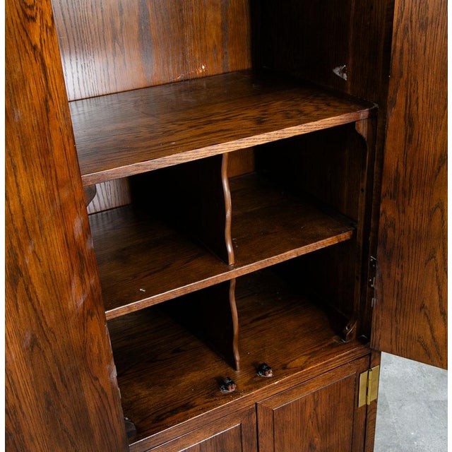 Brown Mid Century Modern Armoire Compact Cabinet Scene One Henredon Campaign Dark Wood For Sale - Image 8 of 12