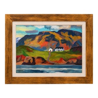 Kevin Broad “Videy / Reykjavik” Iceland Series Acrylic Landscape Painting in Gilt Frame For Sale