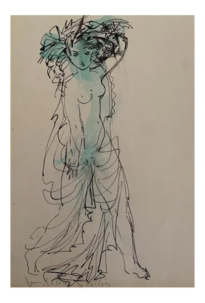 Madeleine Scellier, Girl, China Ink and Watercolor, 1955