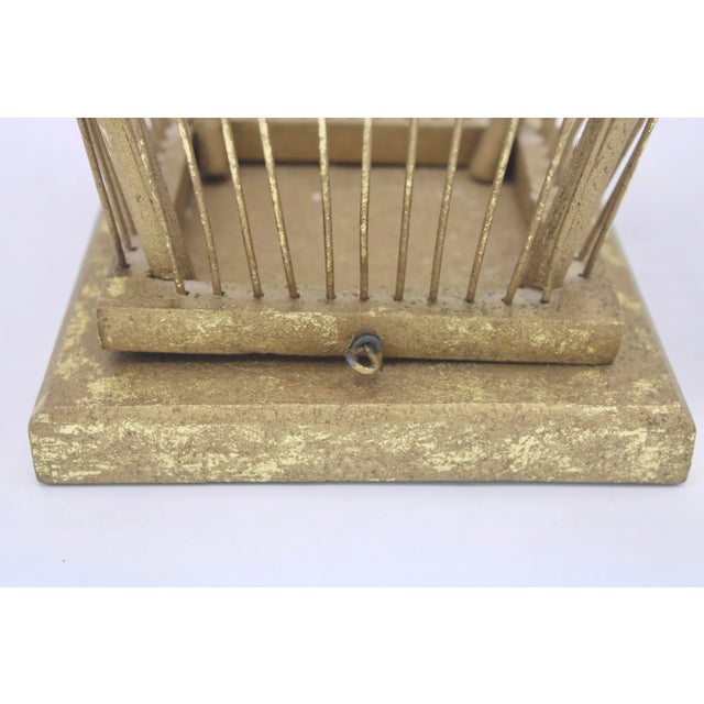 Wood Mid Century Italian Golden Gilt Wood and Metal Wire Bird Cage For Sale - Image 7 of 11