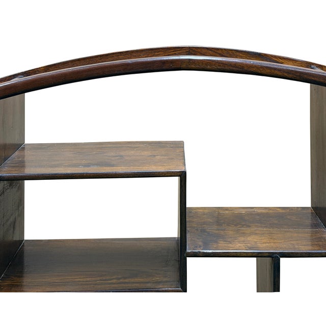 Large Size Chinese Dark Brown Fan Shape Display Curio Stand Easel For Sale - Image 9 of 12